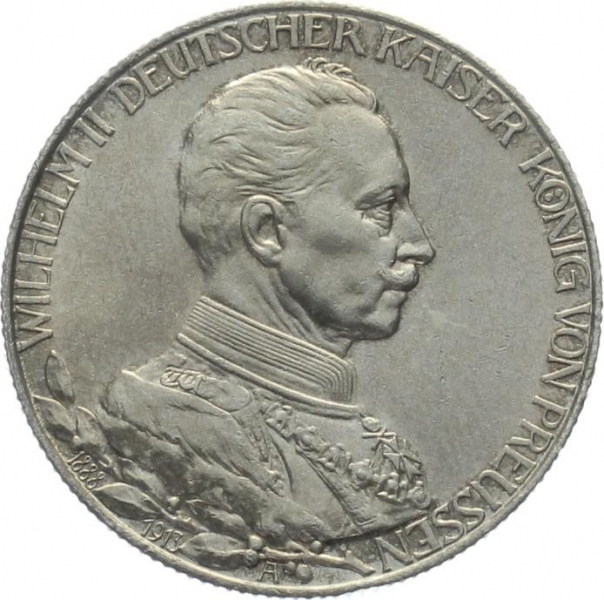 Preussen 3 Mark 1913 A - Wilhelm II. in Uniforn